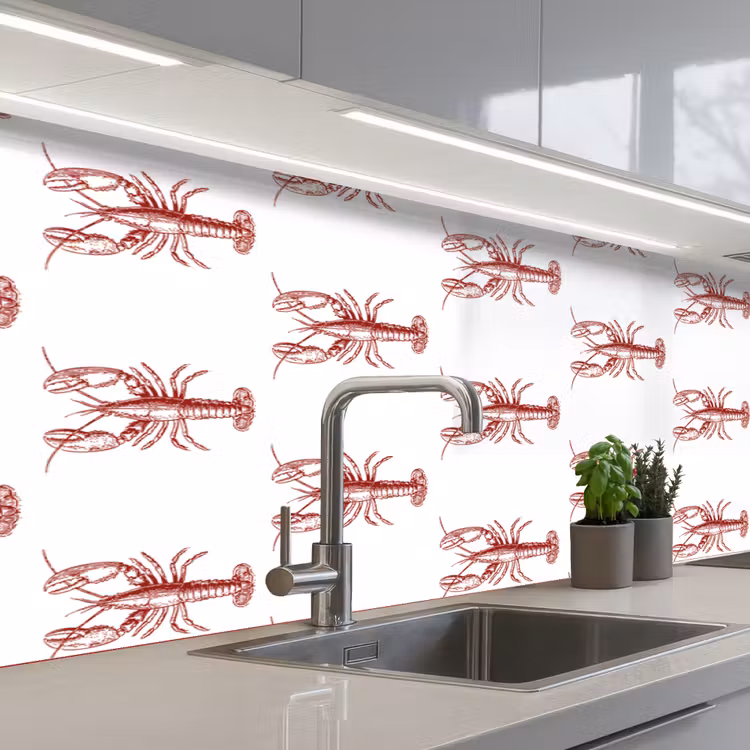 Keuken achterwand - Kreeften - Donkerrood - Patroon — 2