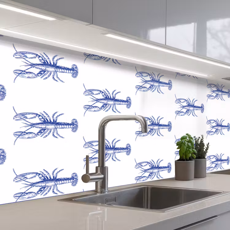Keuken achterwand - Kreeften - Patroon - Blauw - Wit — 2