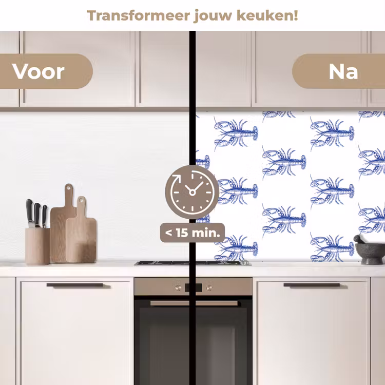 Keuken achterwand - Kreeften - Patroon - Blauw - Wit — 3