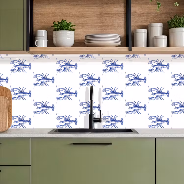 Keuken achterwand - Kreeften - Patroon - Blauw - Wit — 8