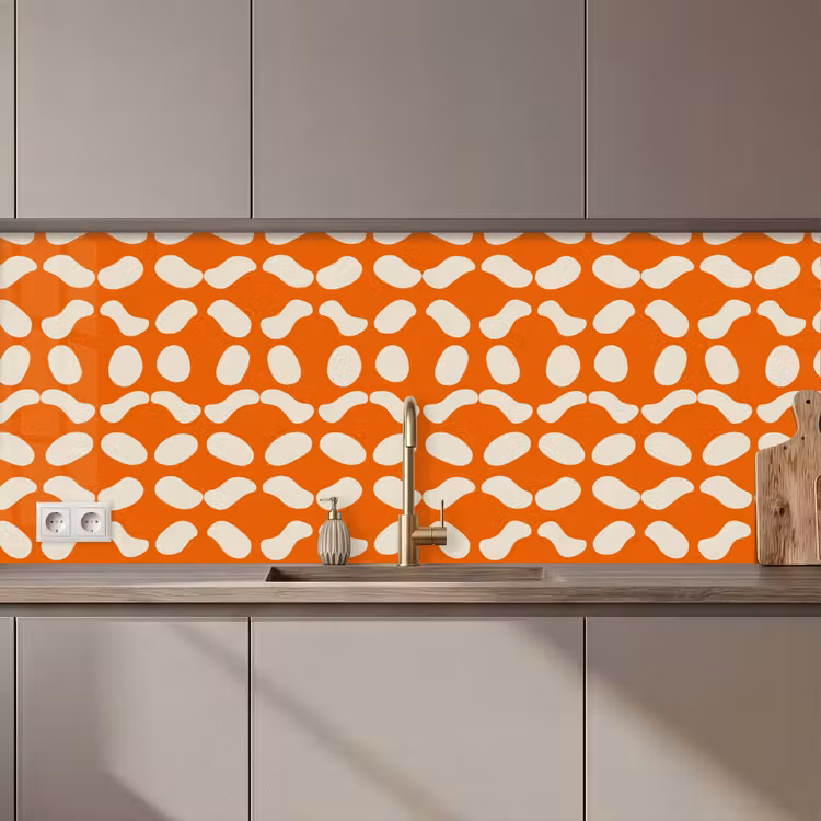 Keuken achterwand - Oranje - Organische vormen - Wit — 1