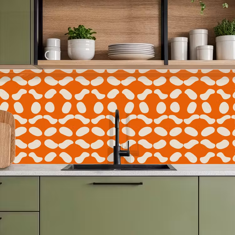 Keuken achterwand - Oranje - Organische vormen - Wit — 8