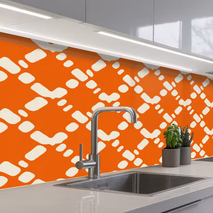Keuken achterwand - Oranje - Ruitpatroon - Wit — 2