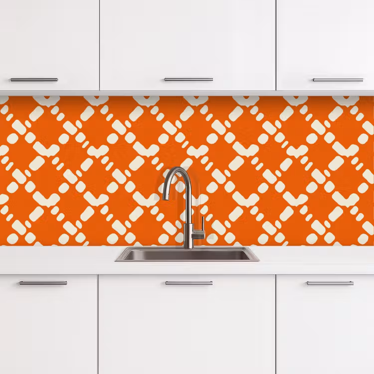 Keuken achterwand - Oranje - Ruitpatroon - Wit — 4