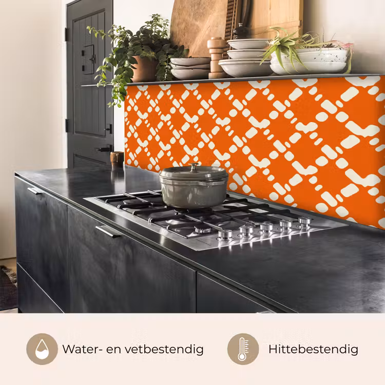 Keuken achterwand - Oranje - Ruitpatroon - Wit — 5