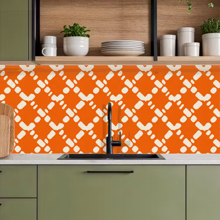 Keuken achterwand - Oranje - Ruitpatroon - Wit — 8