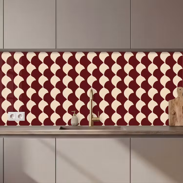 Keuken achterwand - Rood - Tegelpatroon - Crème — 1