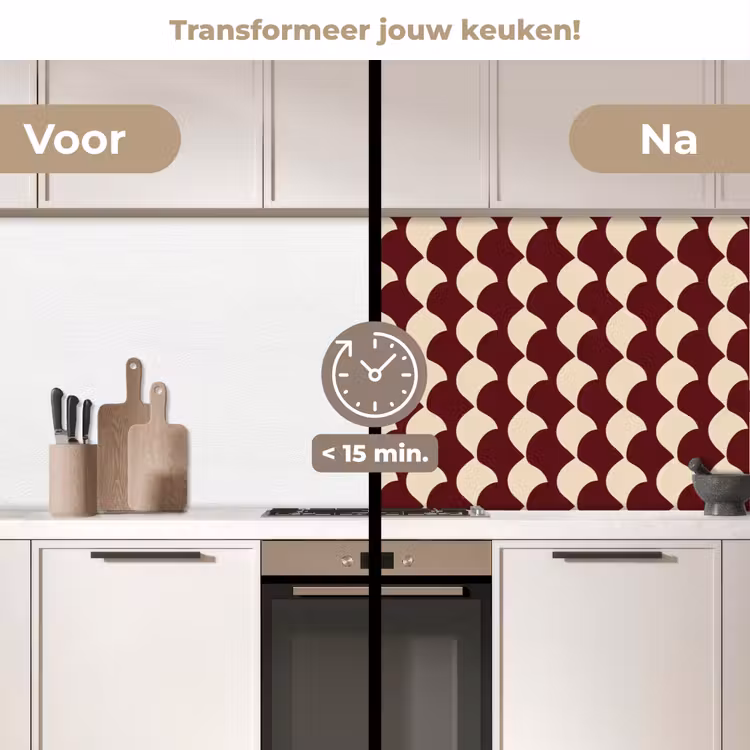 Keuken achterwand - Rood - Tegelpatroon - Crème — 3