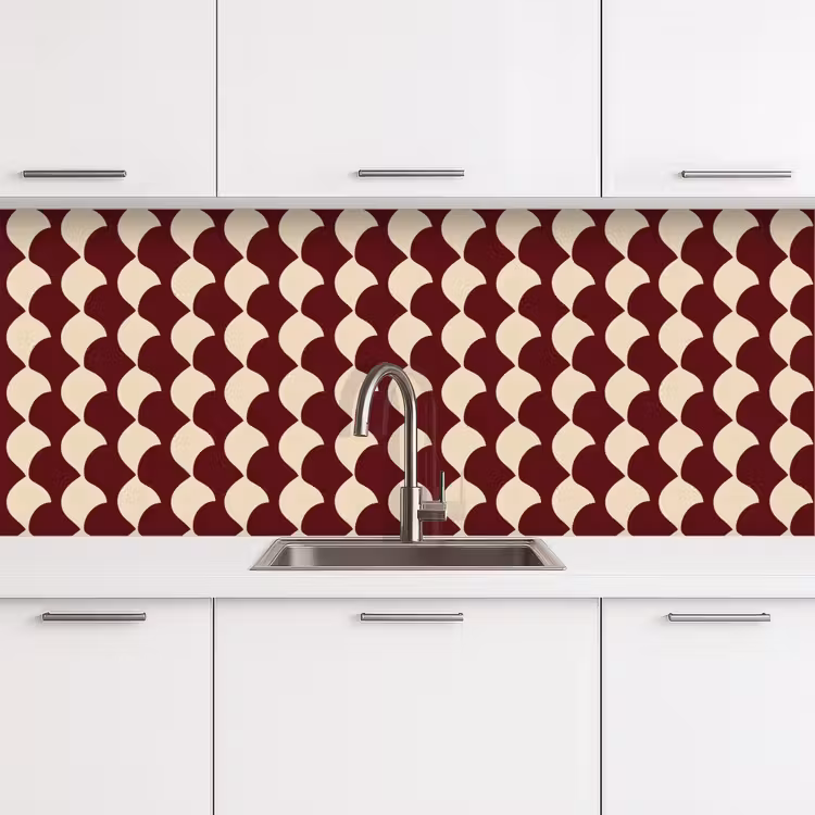 Keuken achterwand - Rood - Tegelpatroon - Crème — 4