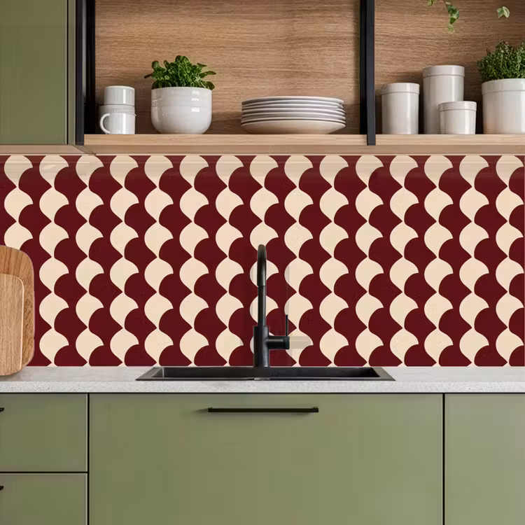 Keuken achterwand - Rood - Tegelpatroon - Crème — 8