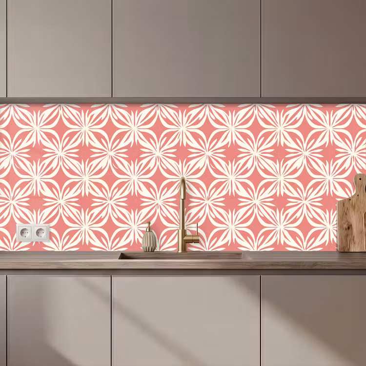 Keuken achterwand - Roze - Bloemenmotief - Wit - Modern — 1