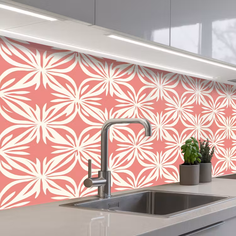 Keuken achterwand - Roze - Bloemenmotief - Wit - Modern — 2