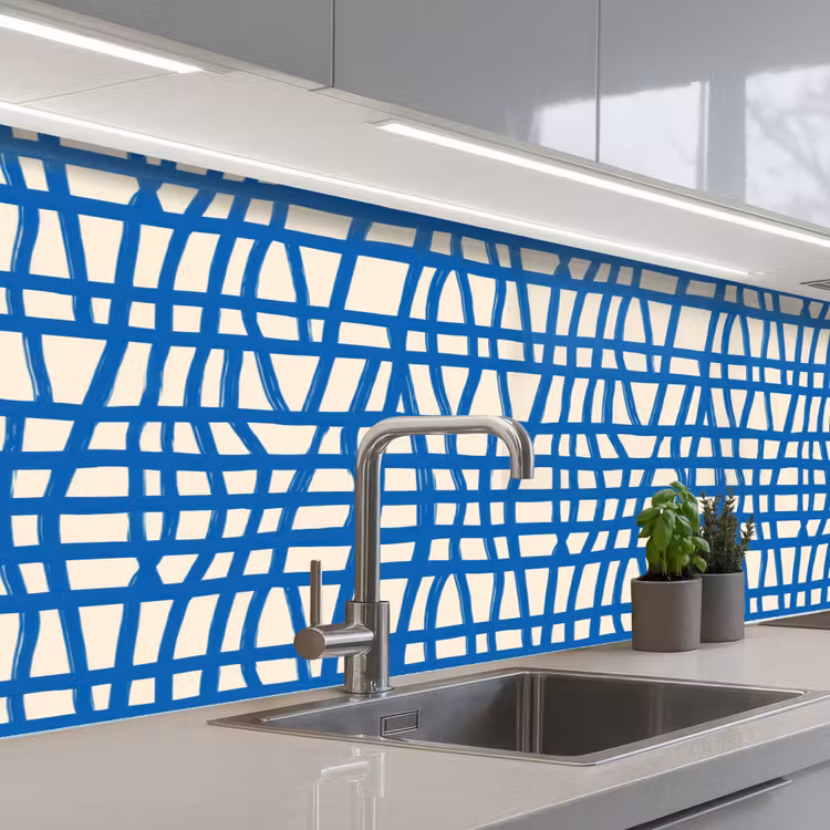 Keuken achterwand - Ruitpatroon - Blauw - Crème — 2