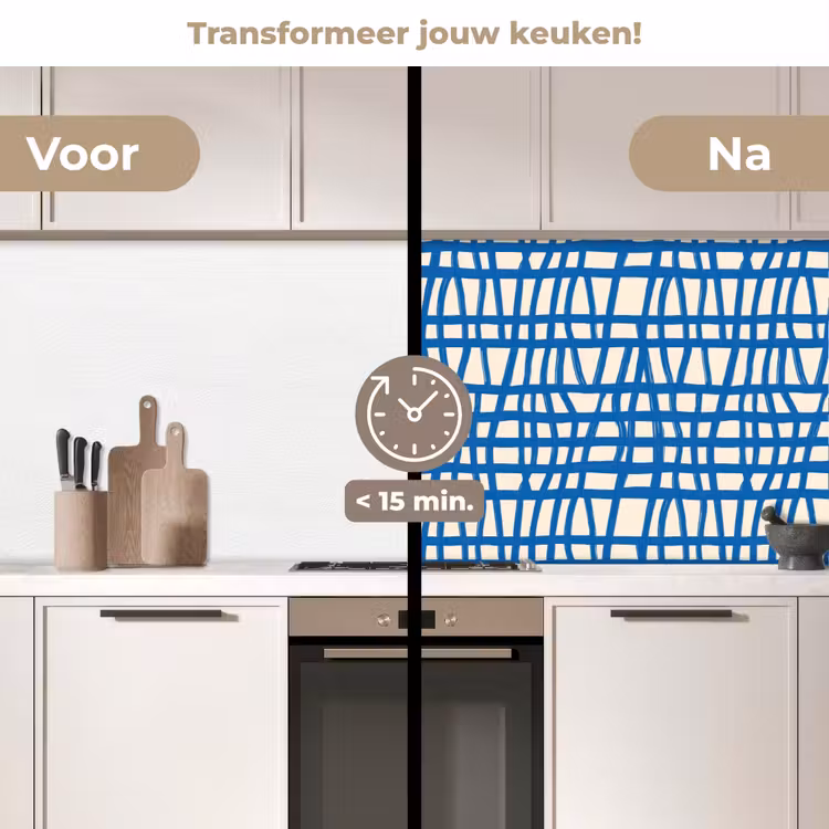 Keuken achterwand - Ruitpatroon - Blauw - Crème — 3