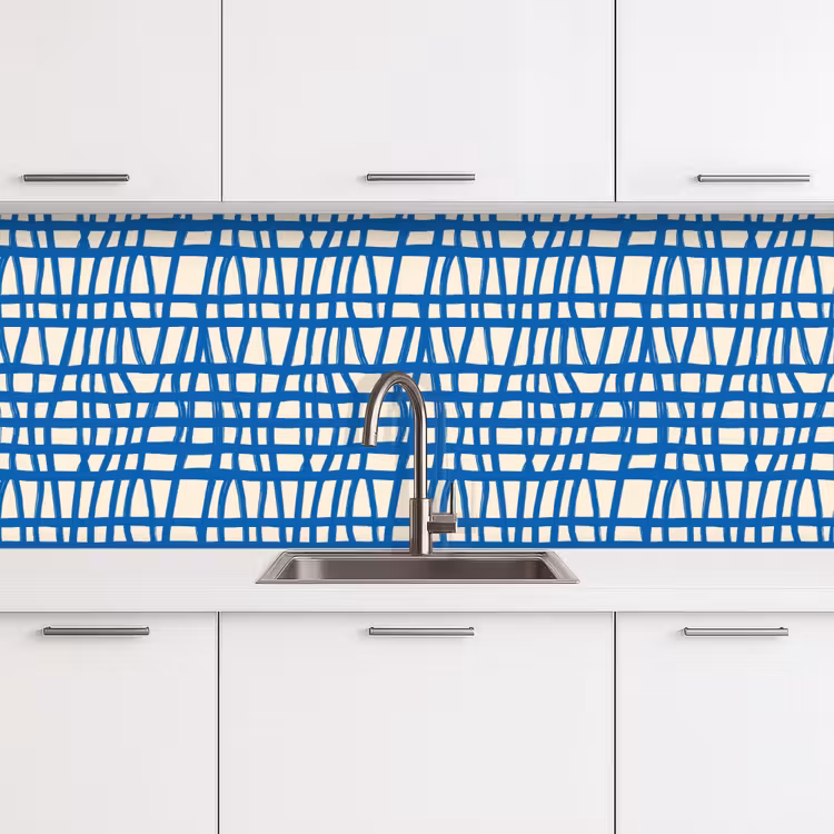 Keuken achterwand - Ruitpatroon - Blauw - Crème — 4