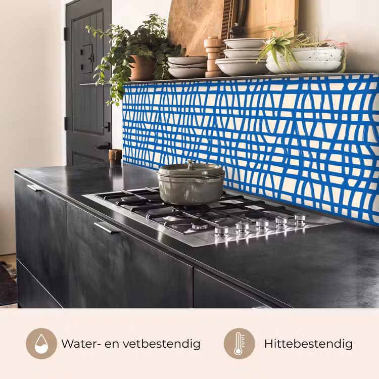 Keuken achterwand - Ruitpatroon - Blauw - Crème — 5