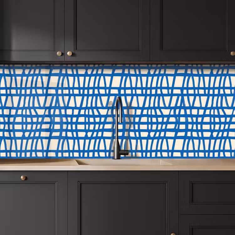 Keuken achterwand - Ruitpatroon - Blauw - Crème — 6