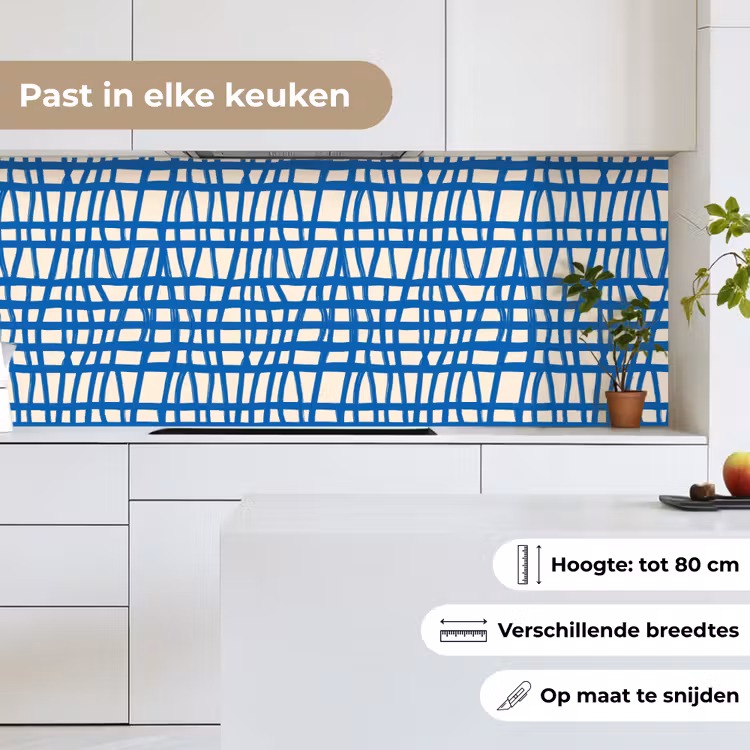 Keuken achterwand - Ruitpatroon - Blauw - Crème — 7