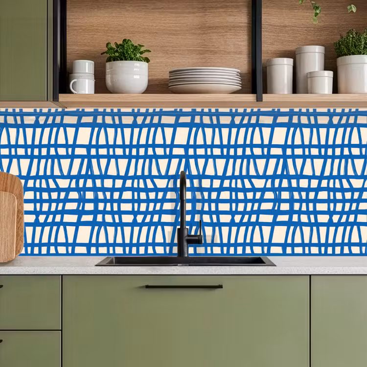 Keuken achterwand - Ruitpatroon - Blauw - Crème — 8