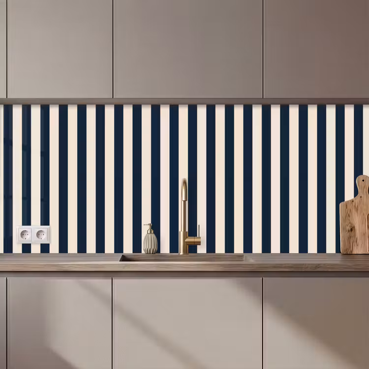 Keuken achterwand - Verticale strepen - Blauw - Crème — 1