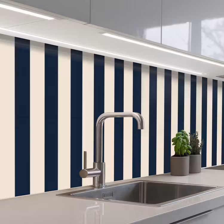 Keuken achterwand - Verticale strepen - Blauw - Crème — 2