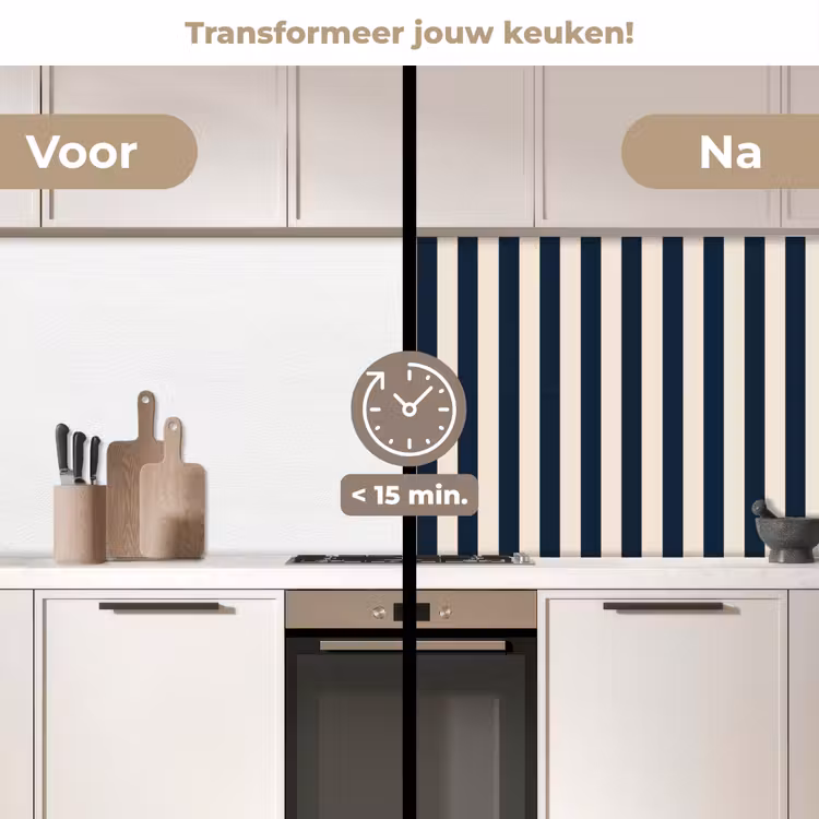 Keuken achterwand - Verticale strepen - Blauw - Crème — 3
