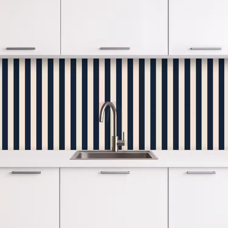 Keuken achterwand - Verticale strepen - Blauw - Crème — 4