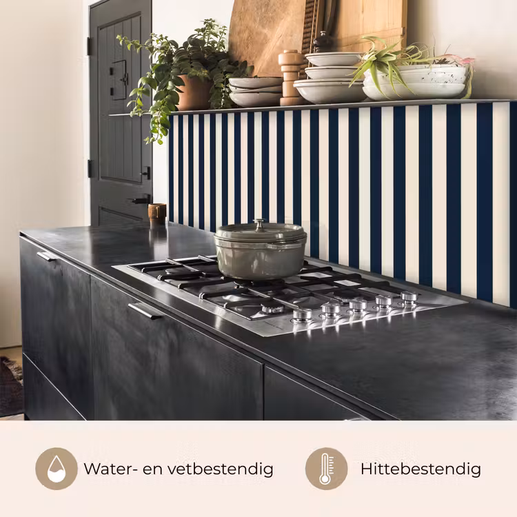Keuken achterwand - Verticale strepen - Blauw - Crème — 5