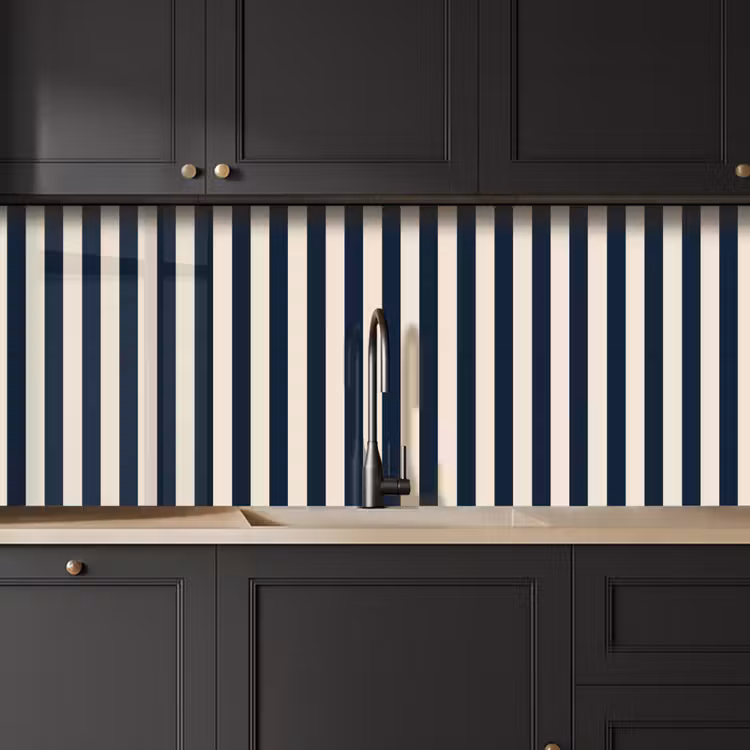 Keuken achterwand - Verticale strepen - Blauw - Crème — 6