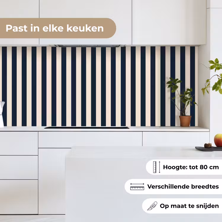 Keuken achterwand - Verticale strepen - Blauw - Crème — 7