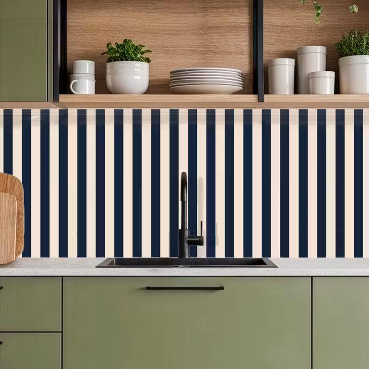 Keuken achterwand - Verticale strepen - Blauw - Crème — 8