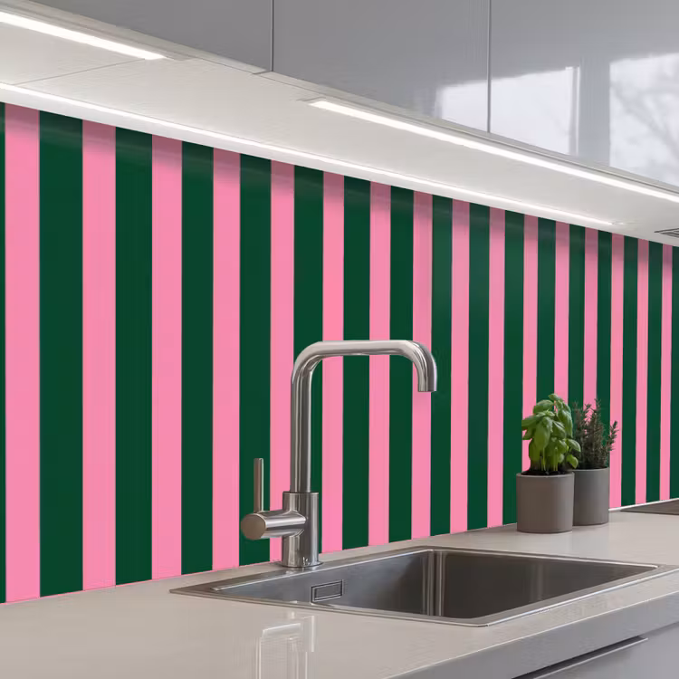 Keuken achterwand - Verticale strepen - Groen - Roze — 2