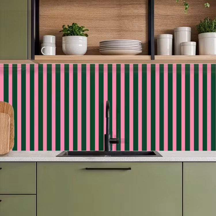 Keuken achterwand - Verticale strepen - Groen - Roze — 8