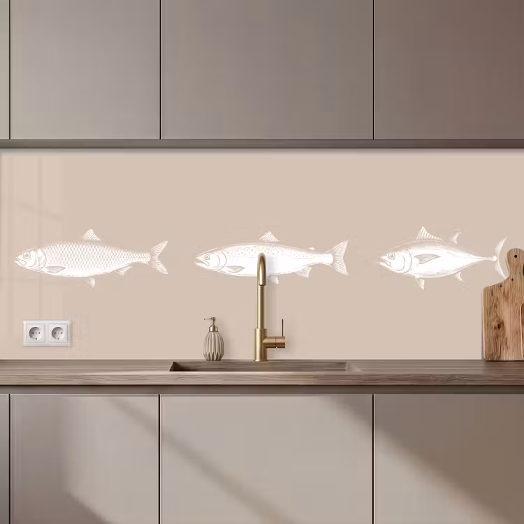 Keuken achterwand - Vissen - Beige - Wit — 1