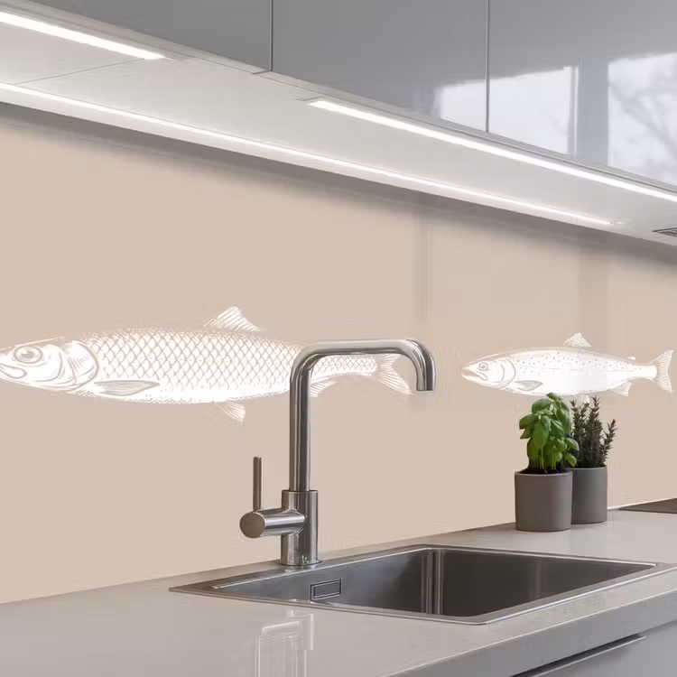 Keuken achterwand - Vissen - Beige - Wit — 2
