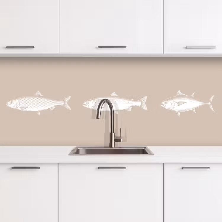Keuken achterwand - Vissen - Beige - Wit — 4