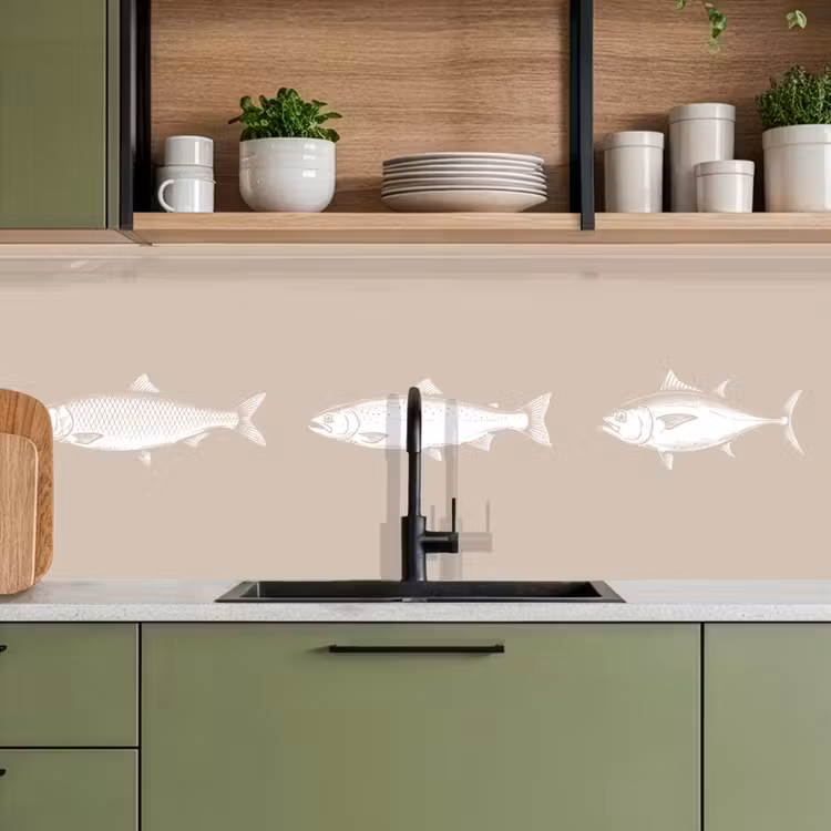 Keuken achterwand - Vissen - Beige - Wit — 8