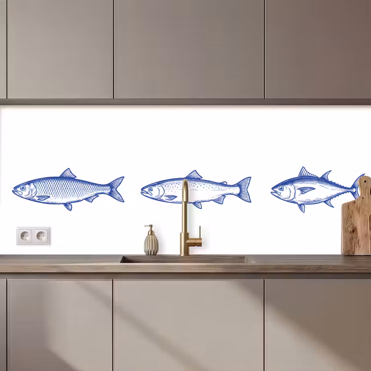 Keuken achterwand - Vissen - Blauw - Wit — 1