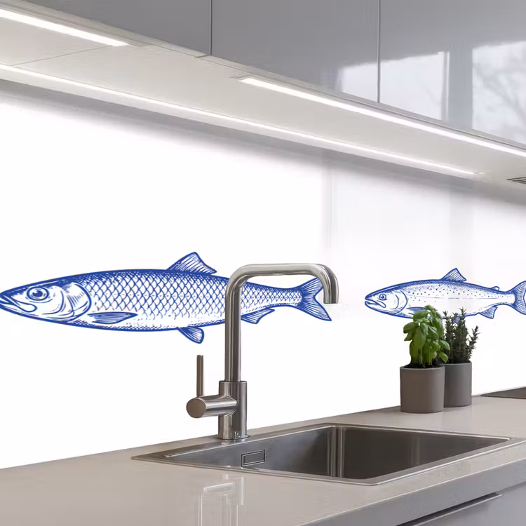 Keuken achterwand - Vissen - Blauw - Wit — 2