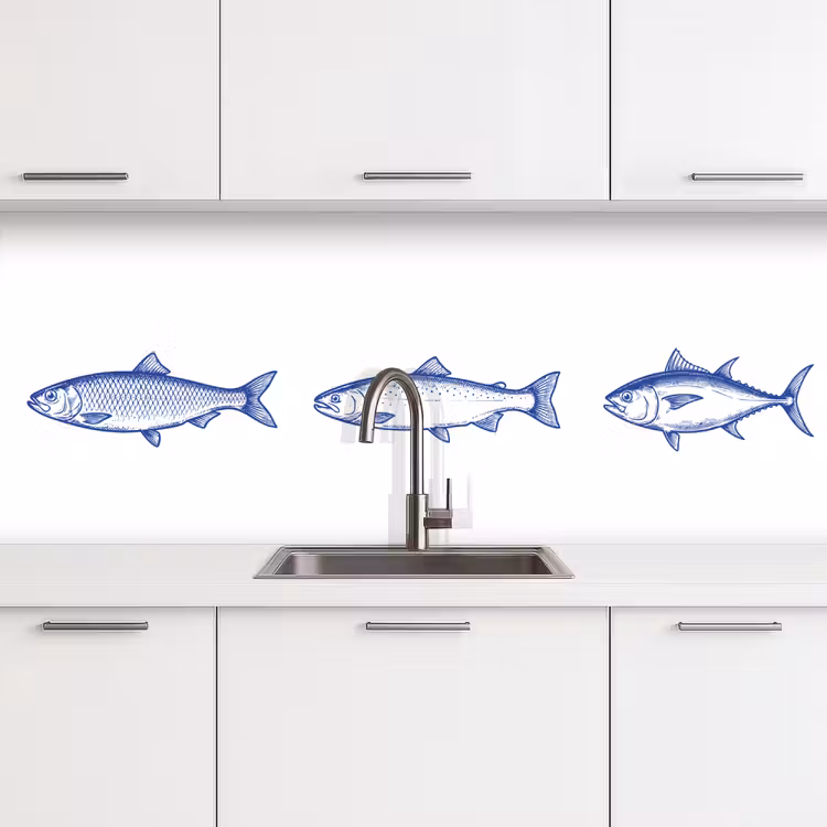 Keuken achterwand - Vissen - Blauw - Wit — 4