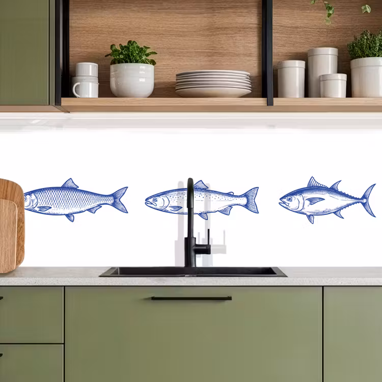 Keuken achterwand - Vissen - Blauw - Wit — 8