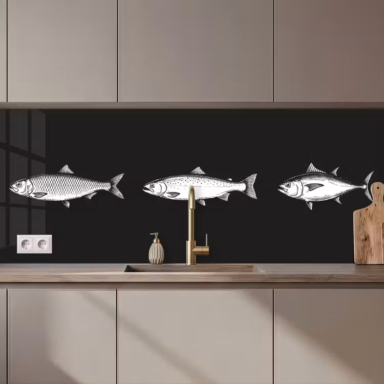 Keuken achterwand - Vissen - Zwart - Wit — 1