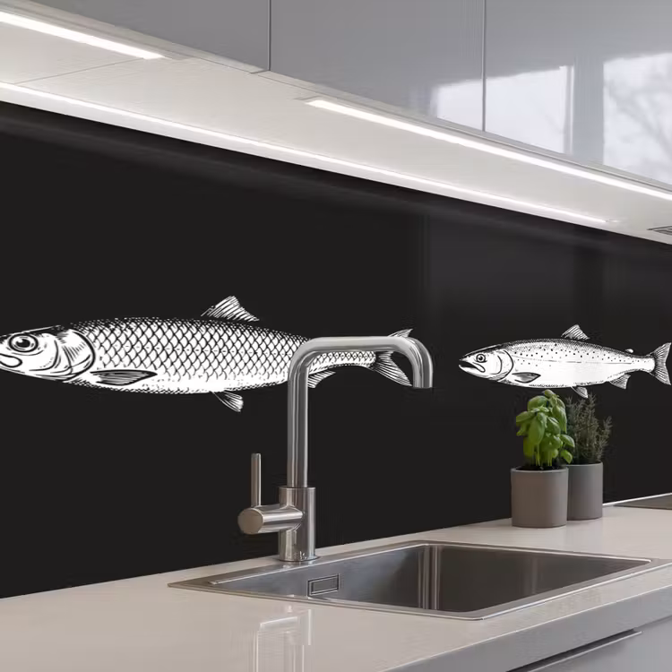 Keuken achterwand - Vissen - Zwart - Wit — 2