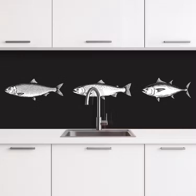 Keuken achterwand - Vissen - Zwart - Wit — 4