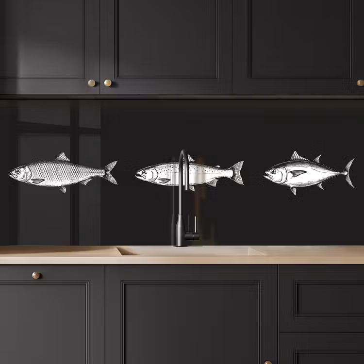 Keuken achterwand - Vissen - Zwart - Wit — 6