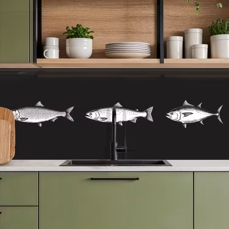 Keuken achterwand - Vissen - Zwart - Wit — 8