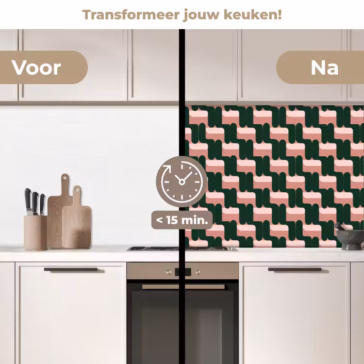 Keuken achterwand - Vlechtpatroon - Groen - Roze - Geometrisch — 3