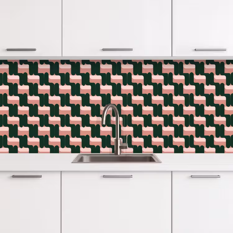 Keuken achterwand - Vlechtpatroon - Groen - Roze - Geometrisch — 4