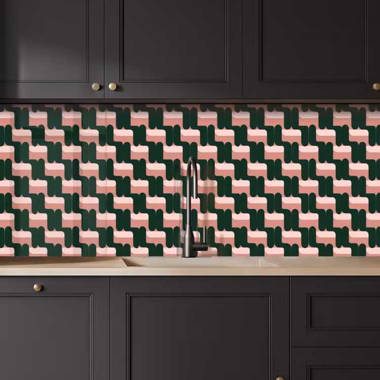 Keuken achterwand - Vlechtpatroon - Groen - Roze - Geometrisch — 6
