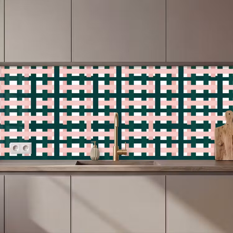Keuken achterwand - Vlechtpatroon - Groen - Roze - Grafisch — 1